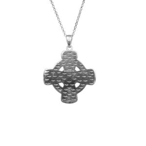 Hand crafted in Ireland our silver Celtic Cross pendant features natural Connemara Marble and Mother of Pearl. Real living history, deeply symbolic.