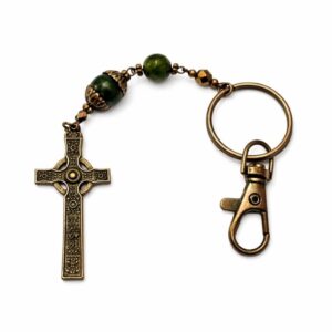 This hand crafted Celtic Cross key chain features genuine Connemara Marble found only in the west of Ireland. Made in Ireland since 1945.