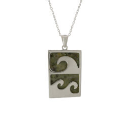 Connemara marble Celtic wave pendant in sterling silver, made in Ireland. A timeless Irish jewelry gift inspired by ocean symbolism and Celtic design.
