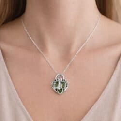 Sterling Silver Claddagh Lock & Key Heart Pendant with Connemara Marble. A timeless Irish symbol of love, loyalty & friendship. Perfect romantic gift.