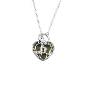 Sterling Silver Claddagh Lock & Key Heart Pendant with Connemara Marble. A timeless Irish symbol of love, loyalty & friendship. Perfect romantic gift.
