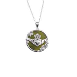 Silver Connemara marble Shamrock and Claddagh pendant necklace with 18