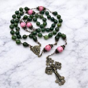 Our Lady Irish rosary beads are hand crafted in Ireland using the finest Connemara Marble. Combining natural beauty with spiritual strength.