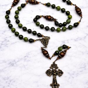 Our Lady Irish rosary beads are hand crafted in Ireland using the finest Connemara Marble. Combining natural beauty with spiritual strength.