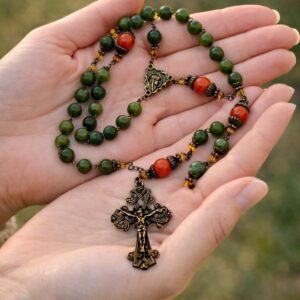 Our Lady Irish rosary beads are hand crafted in Ireland using the finest Connemara Marble. Combining natural beauty with spiritual strength.