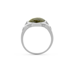 Connemara marble Claddagh ring is a partnership of 900 million year old green marble and hallmarked Irish sterling silver with a white topaz gemstone.