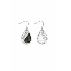 Connemara Marble shamrock earrings in a tear drop shape showcase an openwork of green Connemara Marble. Handcrafted in Ireland, presented gift boxed.