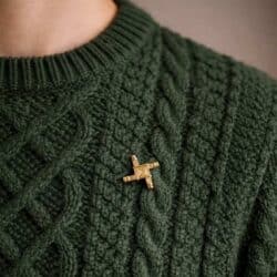 Gold tone St. Brigid’s Cross lapel and sweater pin symbolizing faith, protection, and Irish heritage. Perfect for sweaters, scarfs and jumpers.