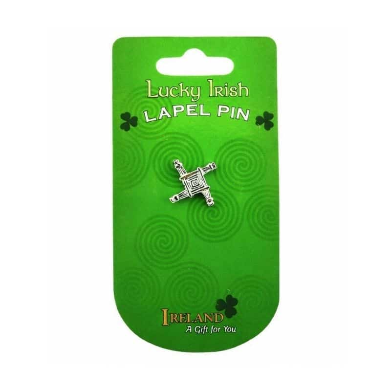 Gold tone St. Brigid’s Cross lapel and sweater pin symbolizing faith, protection, and Irish heritage. Perfect for sweaters, scarfs and jumpers.
