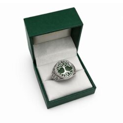 Handcrafted in Ireland sterling silver Tree of Life ring with genuine Connemara marble, Dublin Castle hallmark, gift box and certificate included.