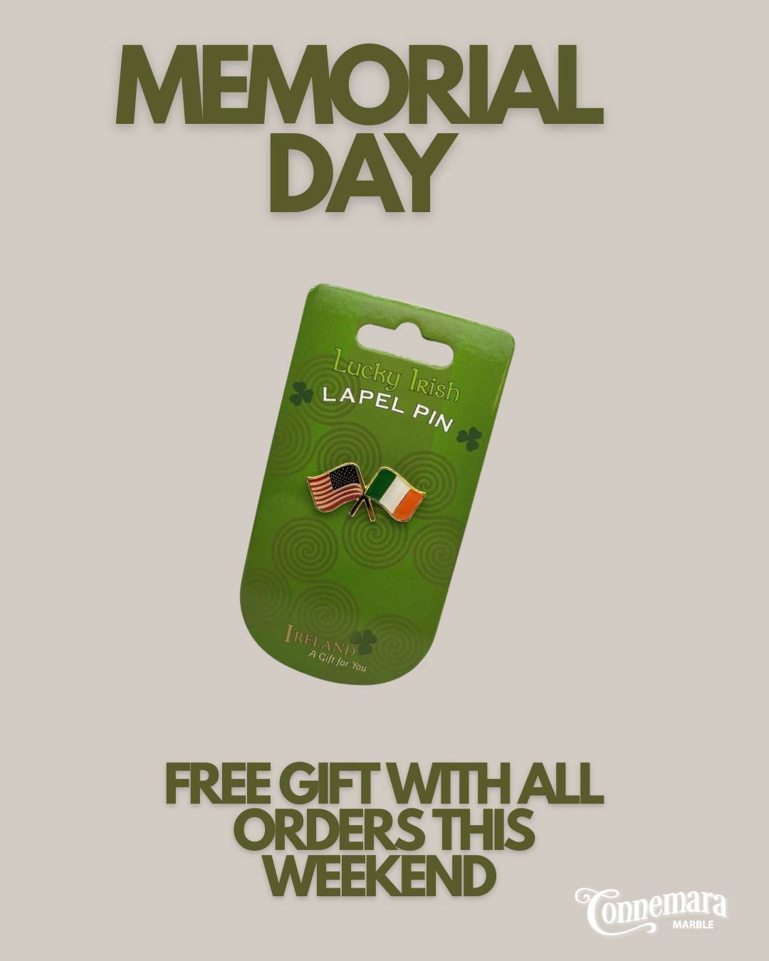 To celebrate Memorial Day Weekend, we're giving away a free gift with every order made on connemaramarble.com ☘️

Shop now through our #linkinbio or visit connemaramarble.com

#memorialdayweekend #MemorialDay #connemaramarble #connemaramarblejewelry