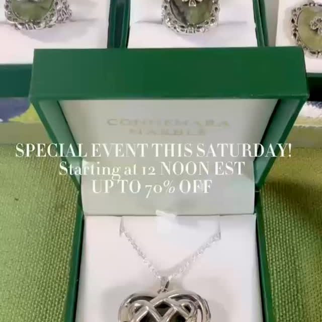 Special Event Alert! ☘️

Tune in tomorrow at 12 Noon EST and grab yourself a Connemara Marble Bargain! 

#connemaramarble #connemaramarblejewelry #madeinireland #unique #ireland