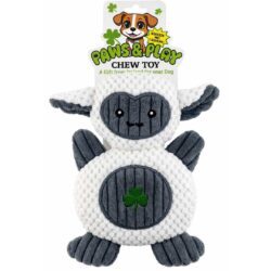 Adorable Irish Shamrock Lamb Dog Toy with lucky shamrock belly. Plush squeaky toy perfect for cuddling, gentle play, and St. Patrick’s Day fun.