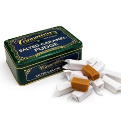 Indulge in Connemara Kitchen Salted Caramel Fudge – rich, creamy Irish fudge pieces individually wrapped and presented in a premium vintage-style tin.