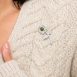 Handcrafted Irish rose brooch in sterling silver with genuine Connemara marble. A unique one-of-a-kind gemstone found only in Ireland