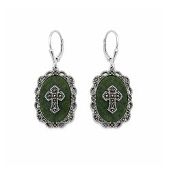 High Cross Silver Connemara Marble earrings with Marcasite gemstone for subtle sparkle. Hallmarked and hand crafted in Ireland.