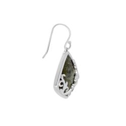 These Connemara marble Shamrock earrings feature smooth green marble with hallmarked sterling silver, celebrating Irish natural beauty.
