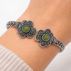 Irish Shamrock, this striking Cuff Bracelet symbolizes the luck of the Irish with a contemporary and unique style. Authentic Connemara Marble from Ireland