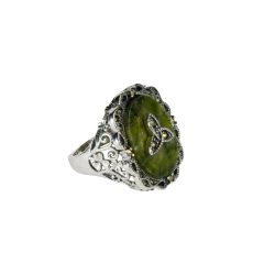 Trinity Knot with Marcasite Silver Connemara Marble ring hand crafted in Ireland.