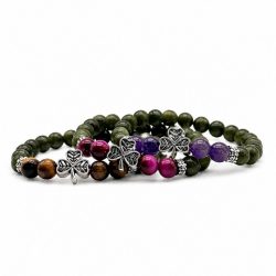 Irish Heather set of 3 Connemara Marble gemstone bracelets, inspired by the hills of Connemara in Ireland. Each piece is handcrafted in Ireland.
