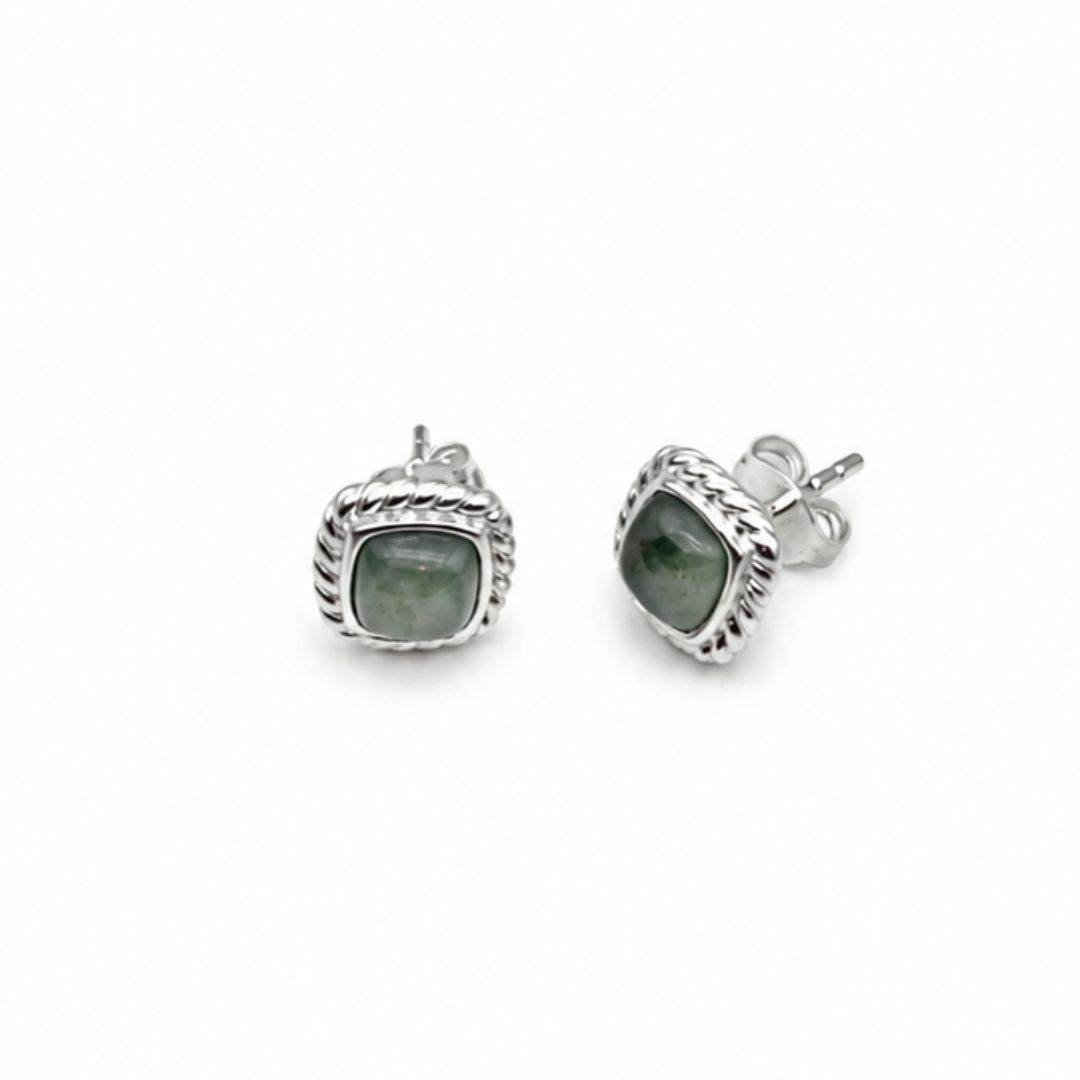 Silver Square Rope Connemara Marble Stud Earrings